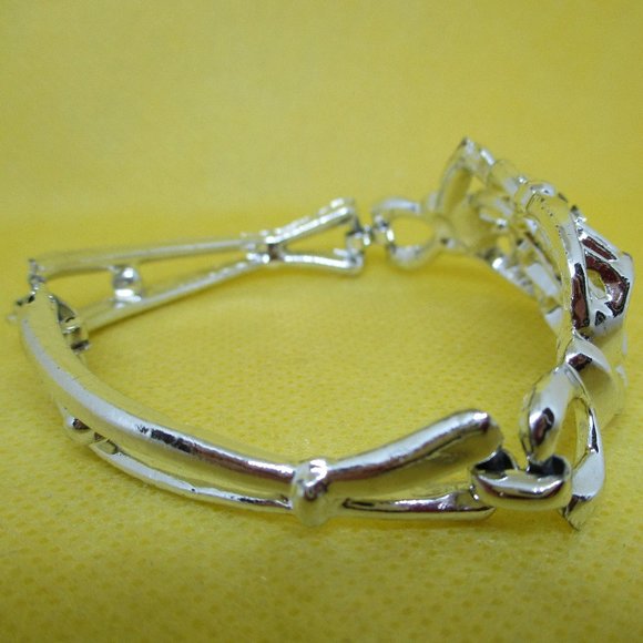 AB Rhinestone Silver Tone Bracelet Ornate Open Work Arora Borealis Rhinestone - Picture 9 of 11